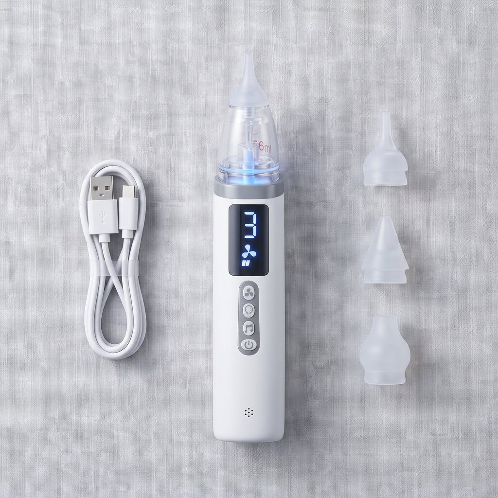 Set completo Tenlax BabyClear: aspirador nasal eléctrico, boquillas de silicona y cable USB