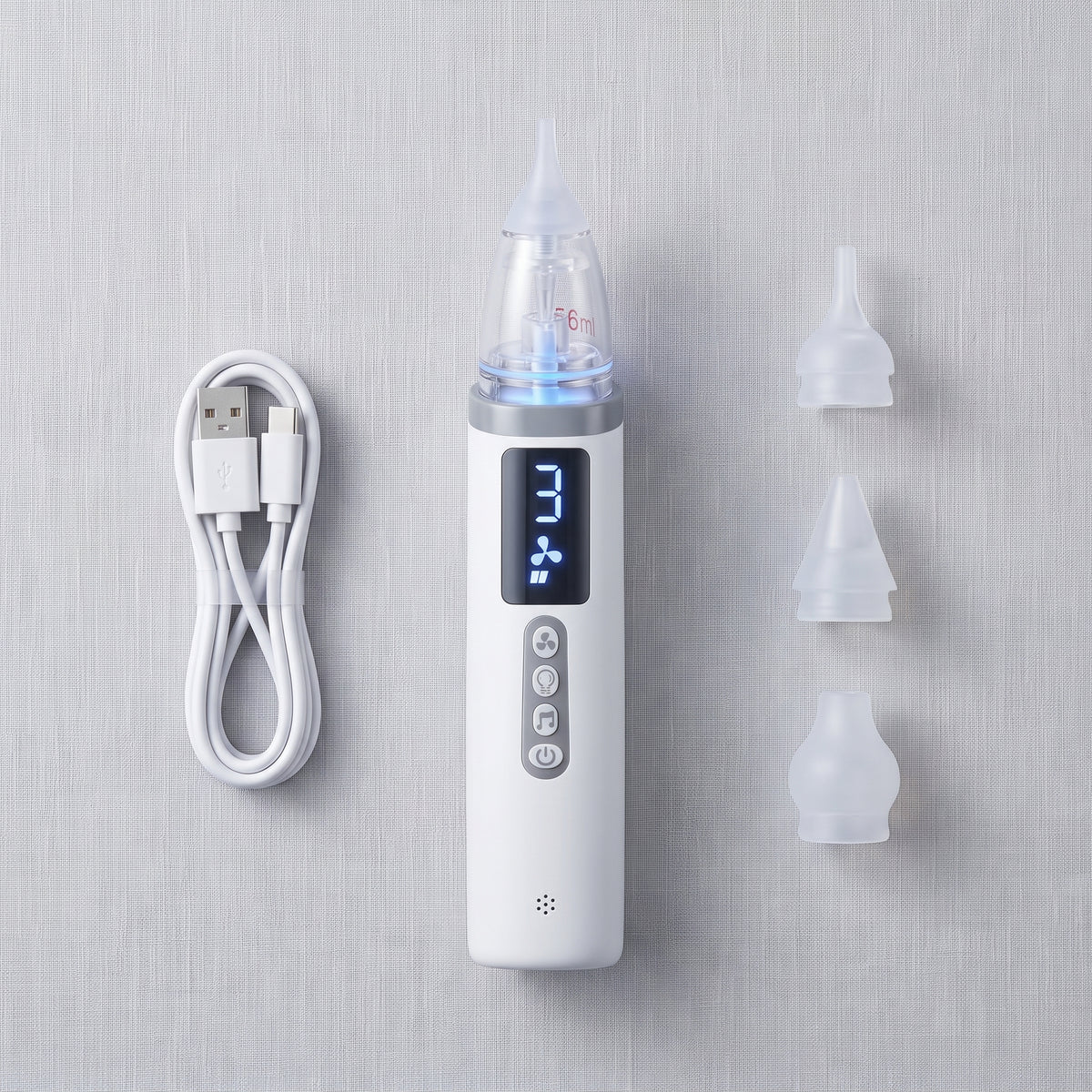 Set completo Tenlax BabyClear: aspirador nasal eléctrico, boquillas de silicona y cable USB